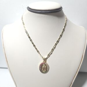 Elegant Gold Plated Pendant Necklace Virgen De Guadalupe